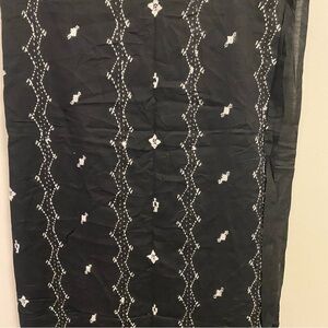 95x35 Rectangle Tablecloth Black With White Embroidery Embroidered Print